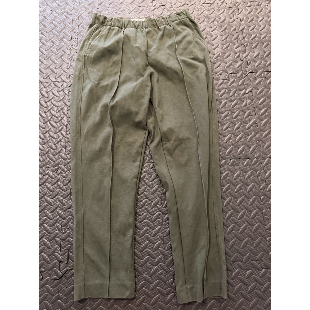 Everlane Dream Pants Sz M Olive Tapered Knit Trousers Pintuck Elastic Waist